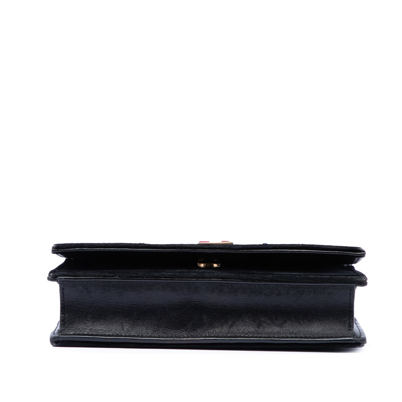 Crystal Embellished Velvet Monogram Kate Wallet On Chain - Image 3