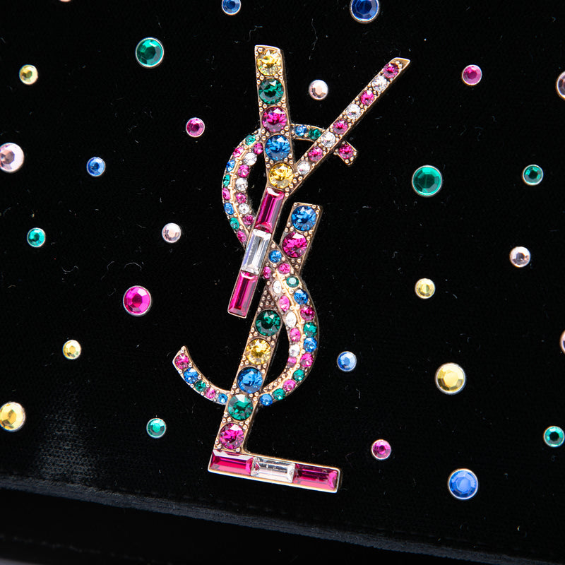 Crystal Embellished Velvet Monogram Kate Wallet On Chain - Image 5