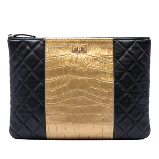 Quilted Lambskin and Crocodile Embossed Metallic Calfskin Reissue 2.55 Clutch - Image 1