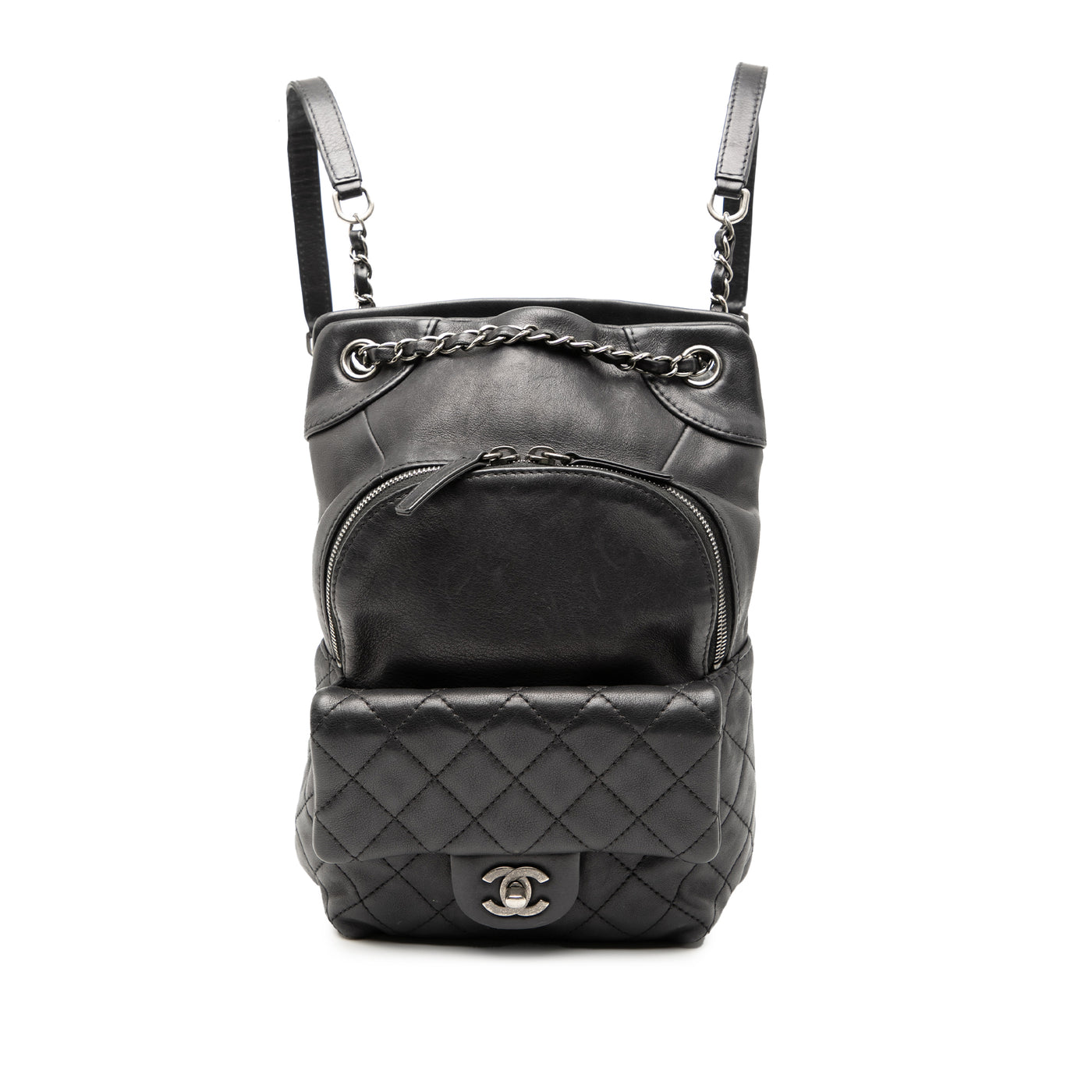 Small CC Calfskin Drawstring Flap Backpack - Image 1
