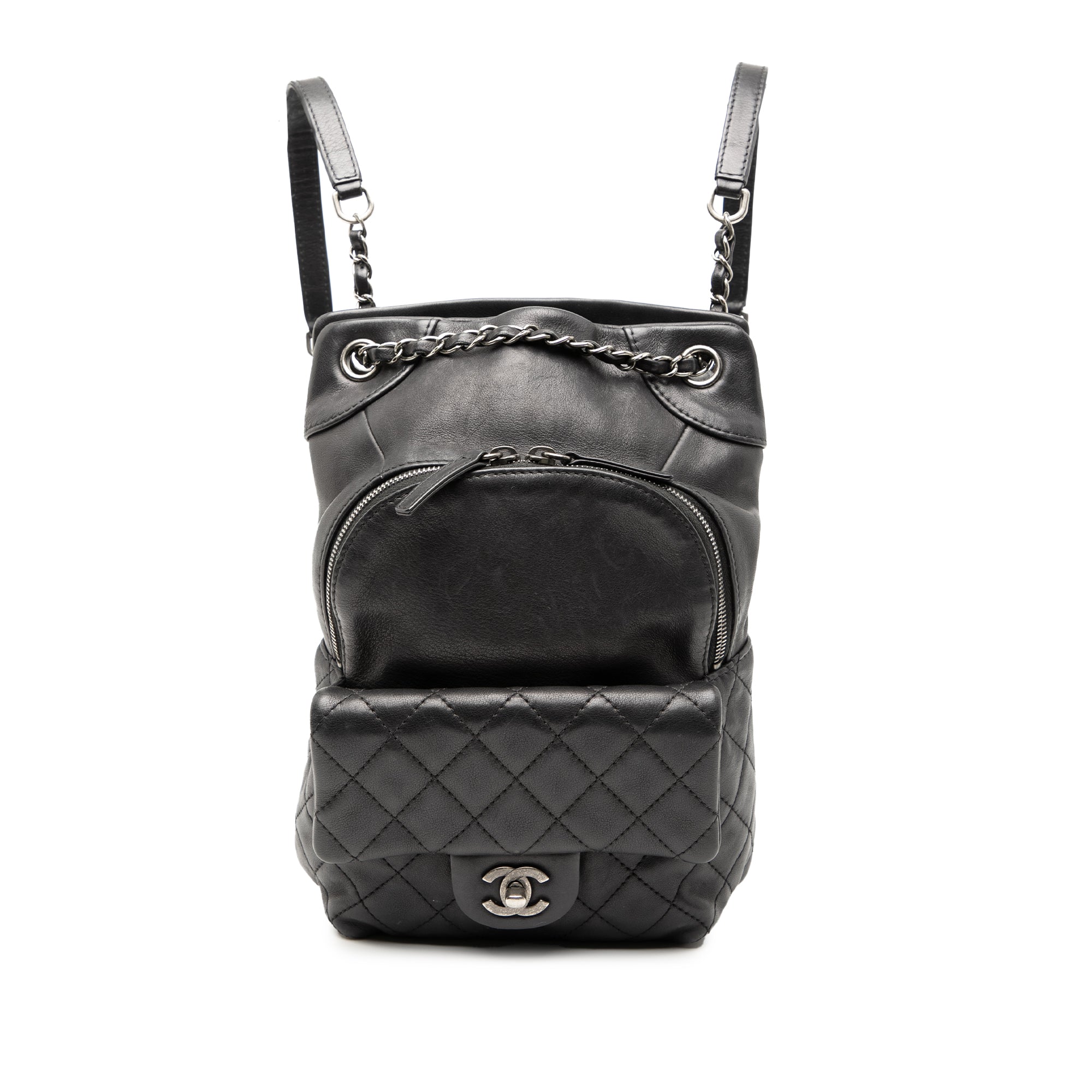 Small CC Calfskin Drawstring Flap Backpack - Image 1