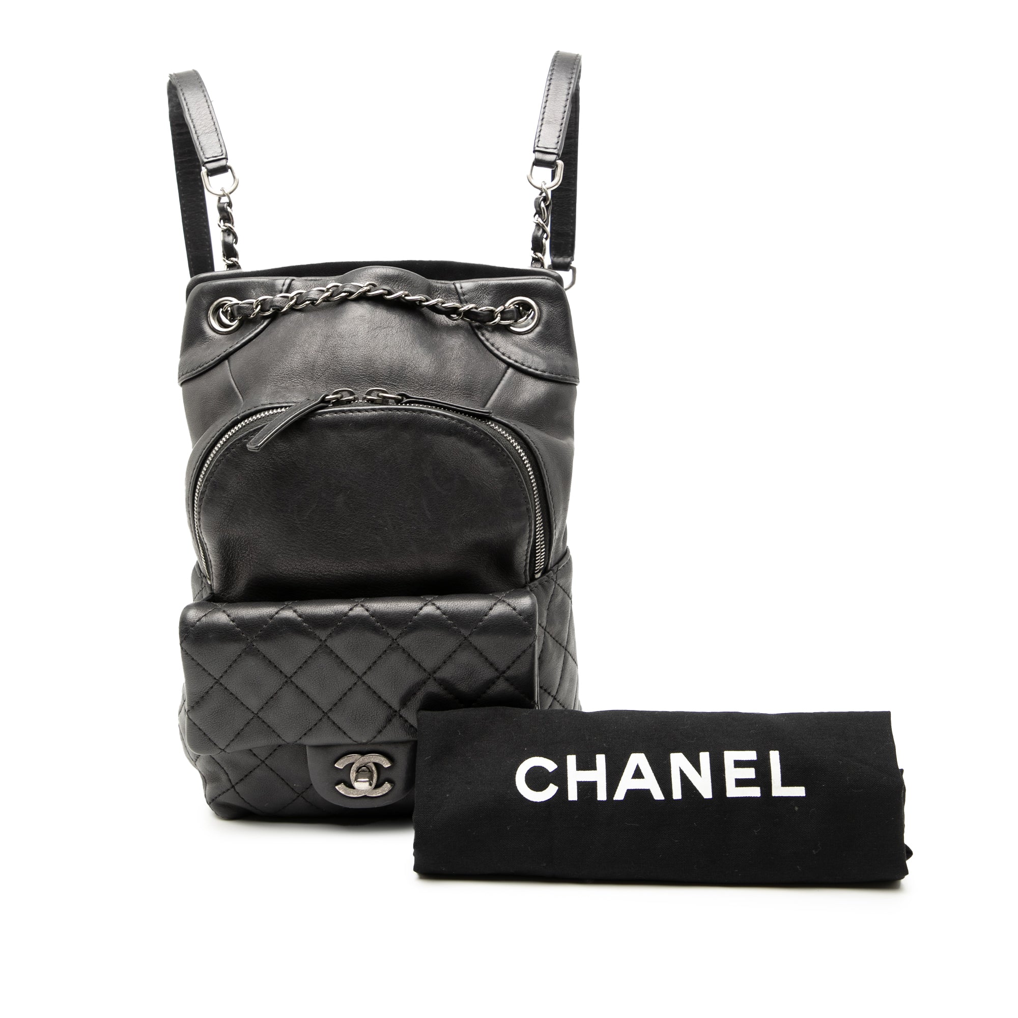 Small CC Calfskin Drawstring Flap Backpack - Image 9