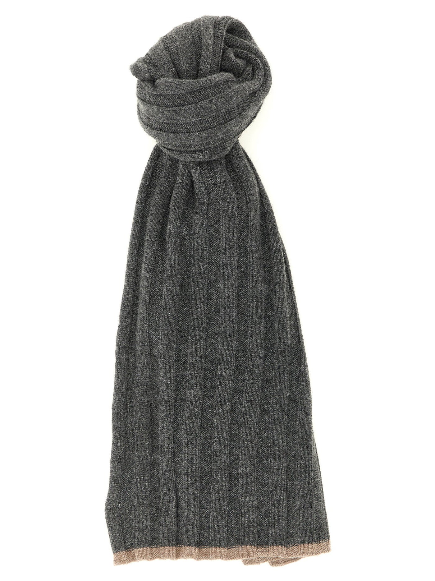 Brunello Cucinelli Ribbed Cashmere Scarf — Grey Pure Yarn Scarfs