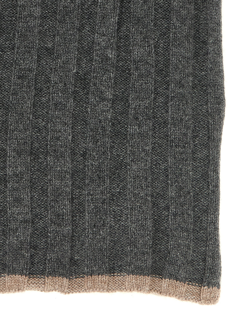 Brunello Cucinelli Ribbed Cashmere Scarf — Grey Pure Yarn Scarfs