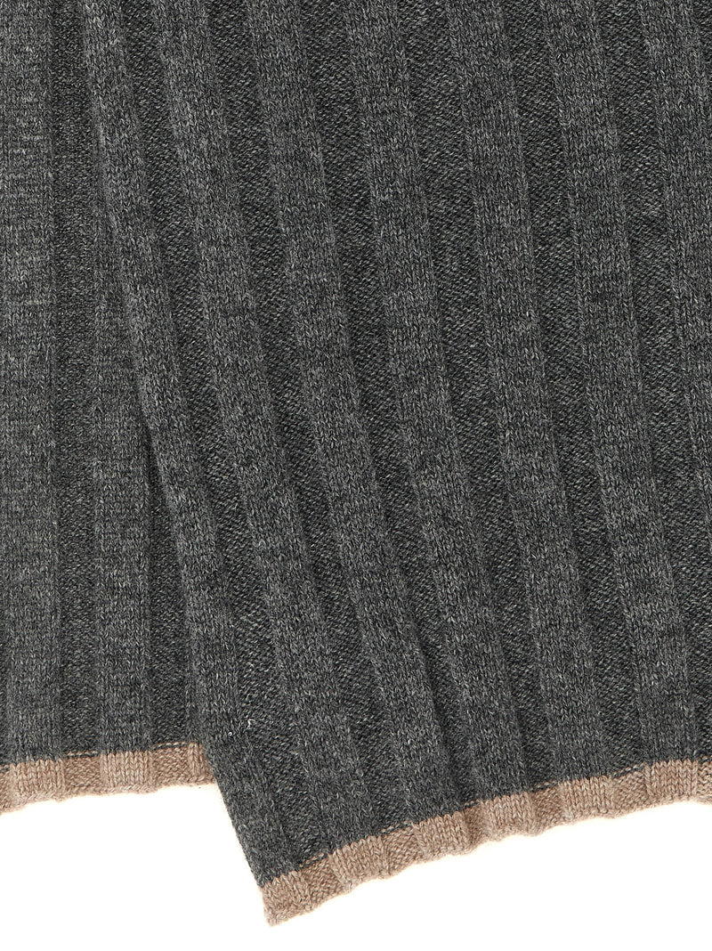 Brunello Cucinelli Ribbed Cashmere Scarf — Grey Pure Yarn Scarfs