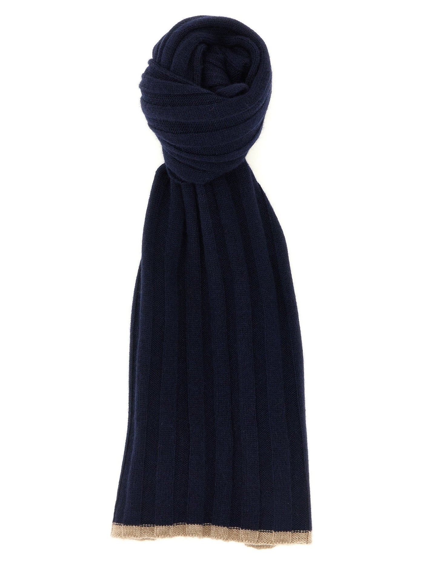 Brunello Cucinelli Ribbed Cashmere Scarf — Navy Pure Scarfs
