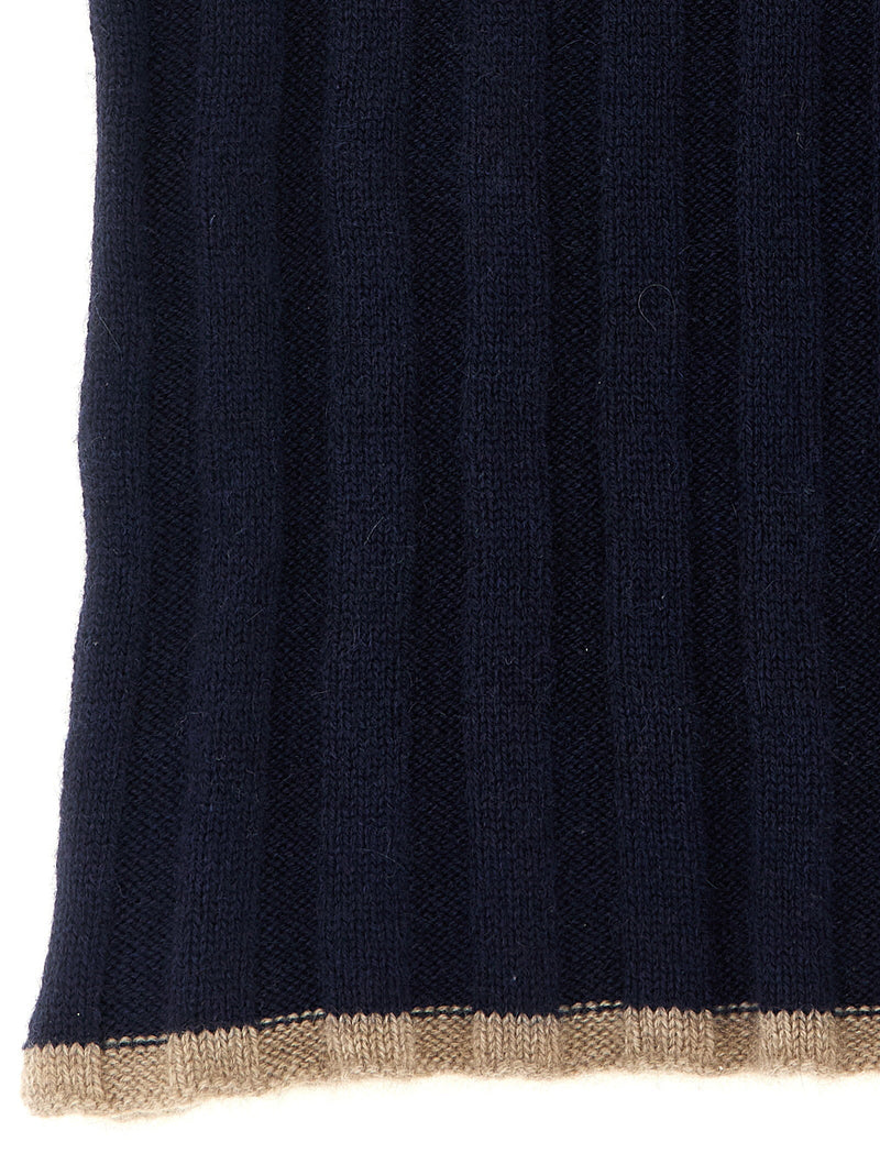 Brunello Cucinelli Ribbed Cashmere Scarf — Navy Pure Scarfs
