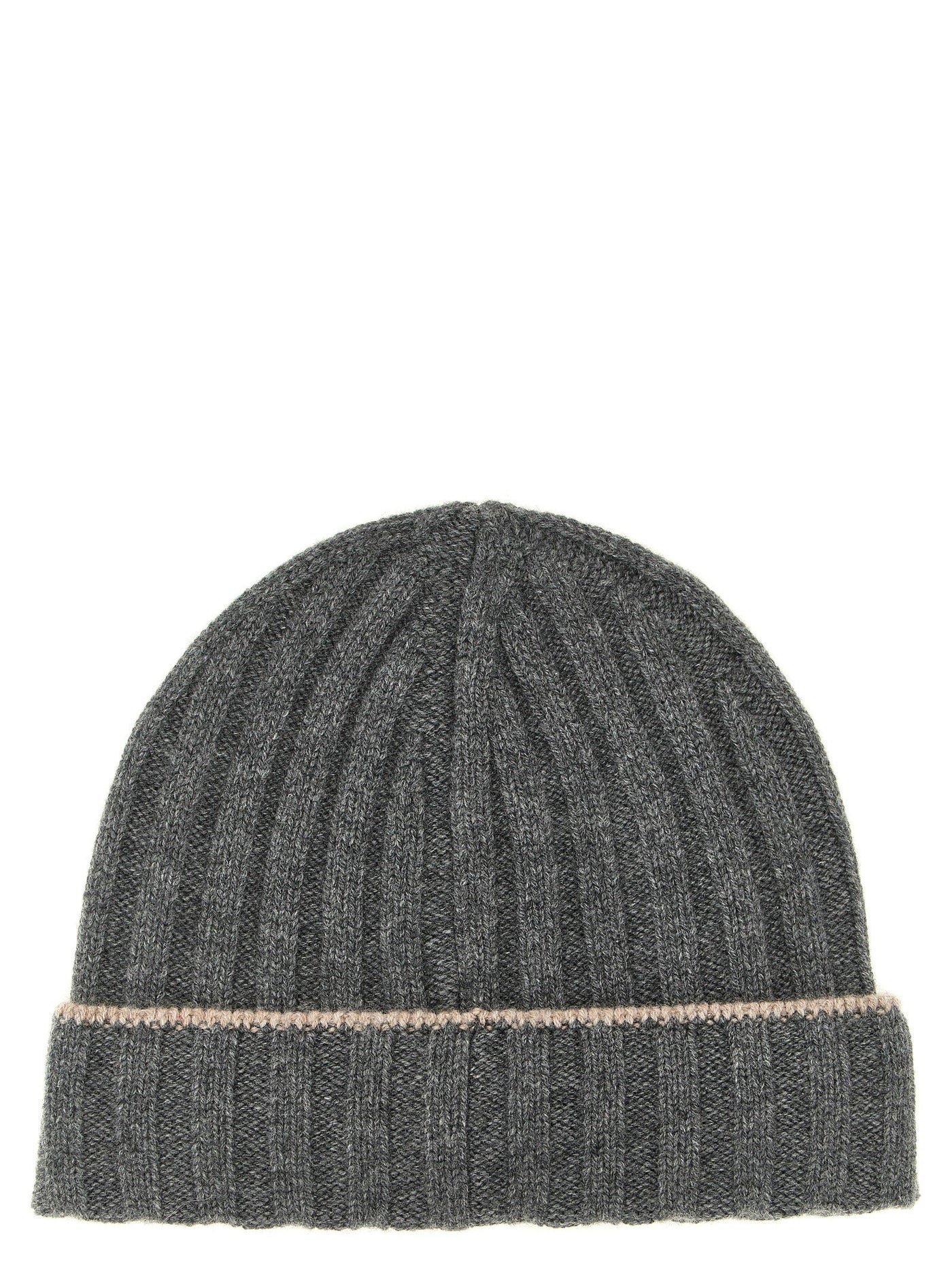 Brunello Cucinelli Ribbed Cashmere Beanie — Grey Winter Hats