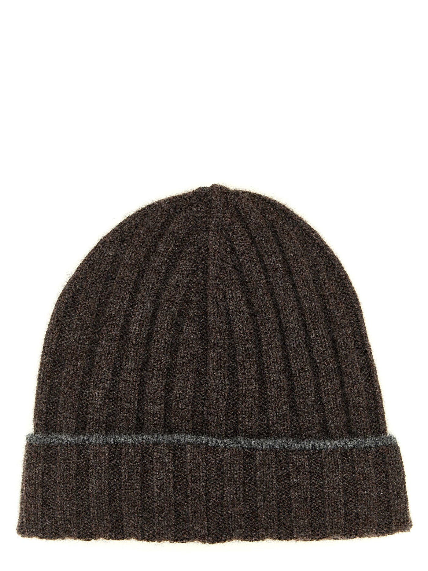 Brunello Cucinelli Cashmere Ribbed Beanie — Brown Pure Beanies