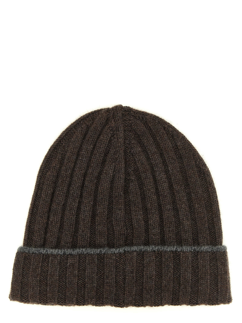 Brunello Cucinelli Cashmere Ribbed Beanie — Brown Pure Beanies