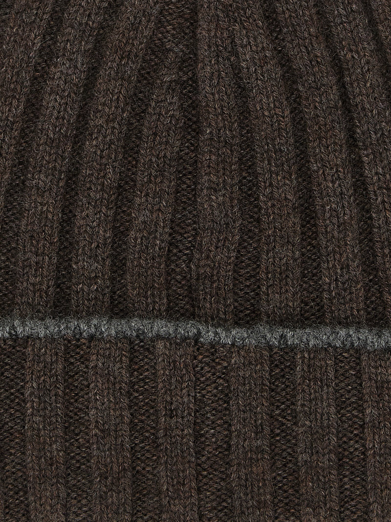 Brunello Cucinelli Cashmere Ribbed Beanie — Brown Pure Beanies