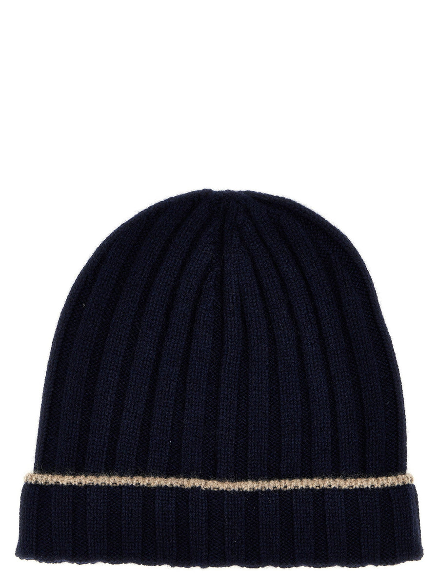 Brunello Cucinelli Ribbed Cashmere Beanie — Navy Beanies