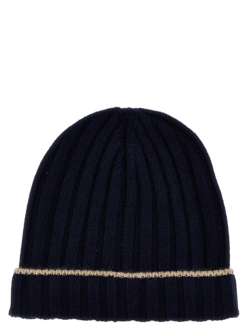Brunello Cucinelli Ribbed Cashmere Beanie — Navy Beanies