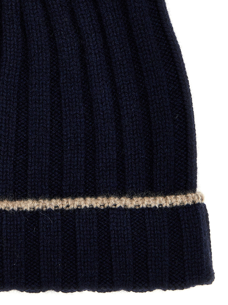Brunello Cucinelli Ribbed Cashmere Beanie — Navy Beanies
