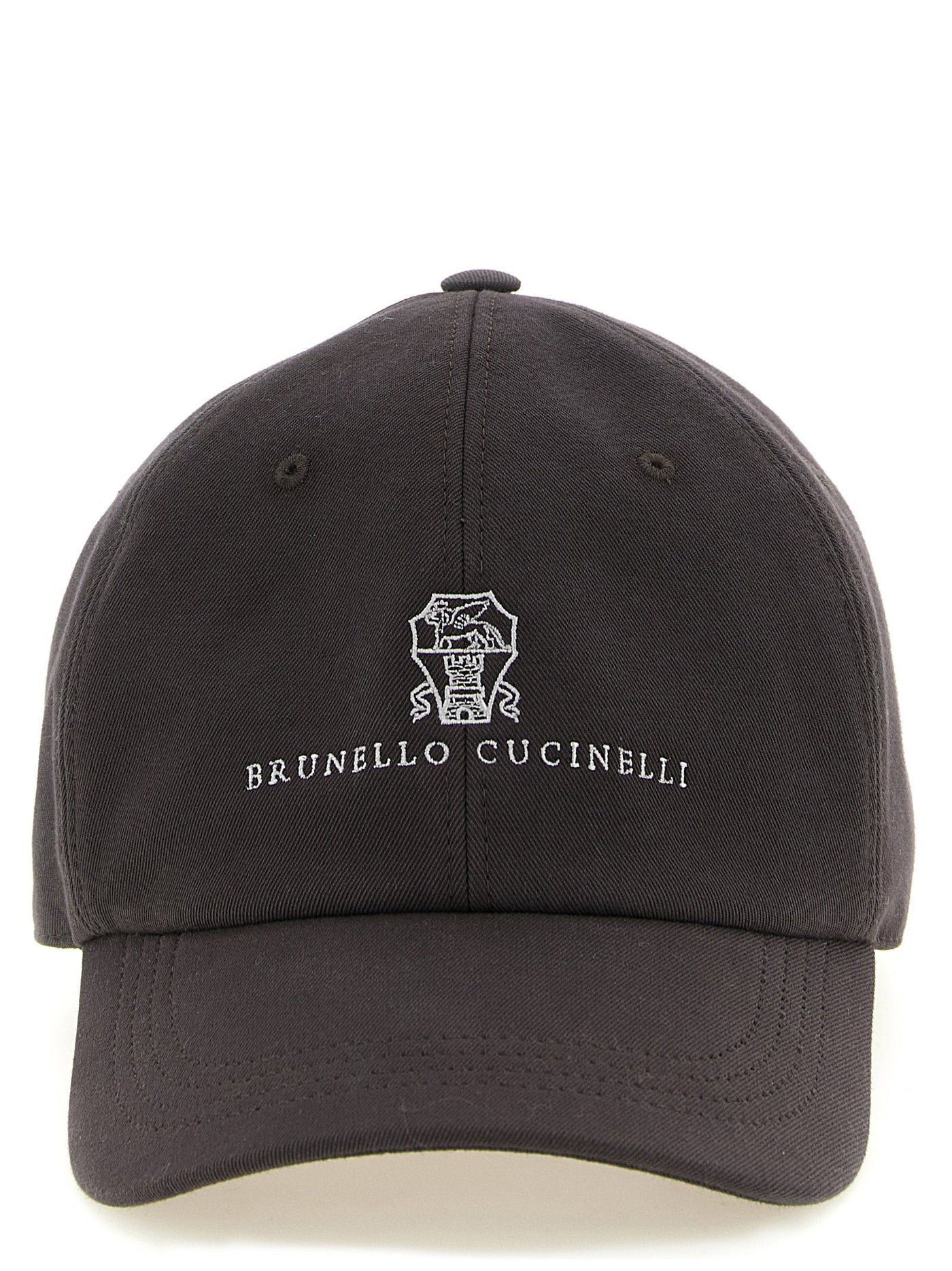 Brunello Cucinelli Logo-Embroidered Cotton Baseball Cap — Gray Pure Caps