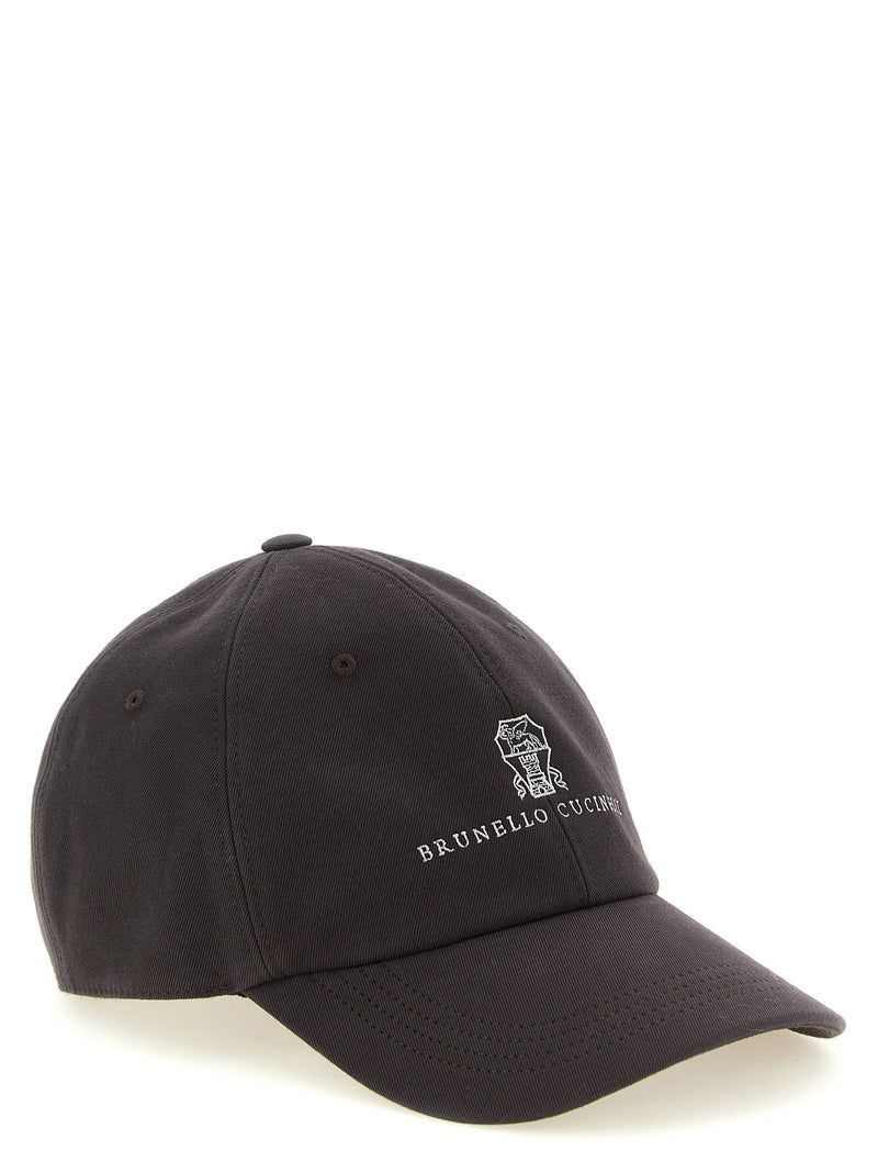 Brunello Cucinelli Logo-Embroidered Cotton Baseball Cap — Gray Pure Caps