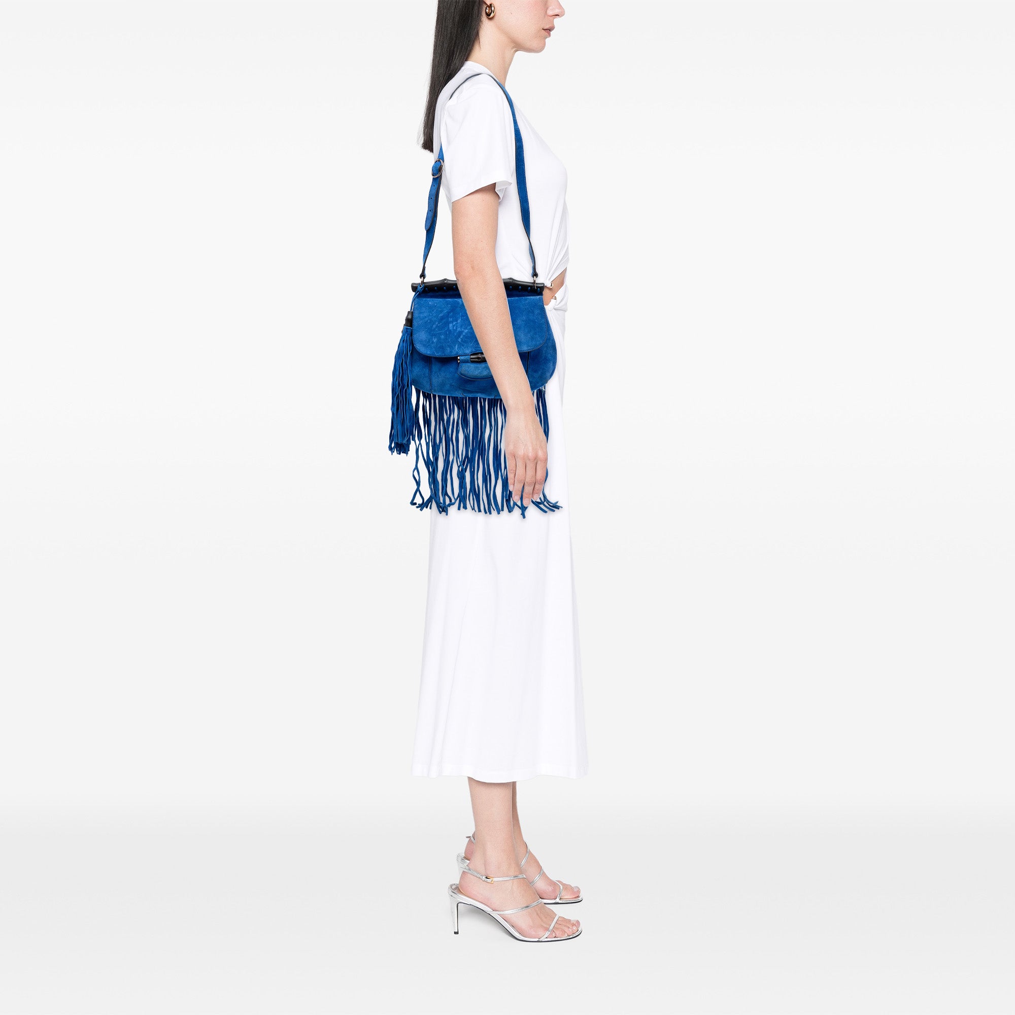 Medium Suede Bamboo Nouveau Fringe Crossbody - Image 6