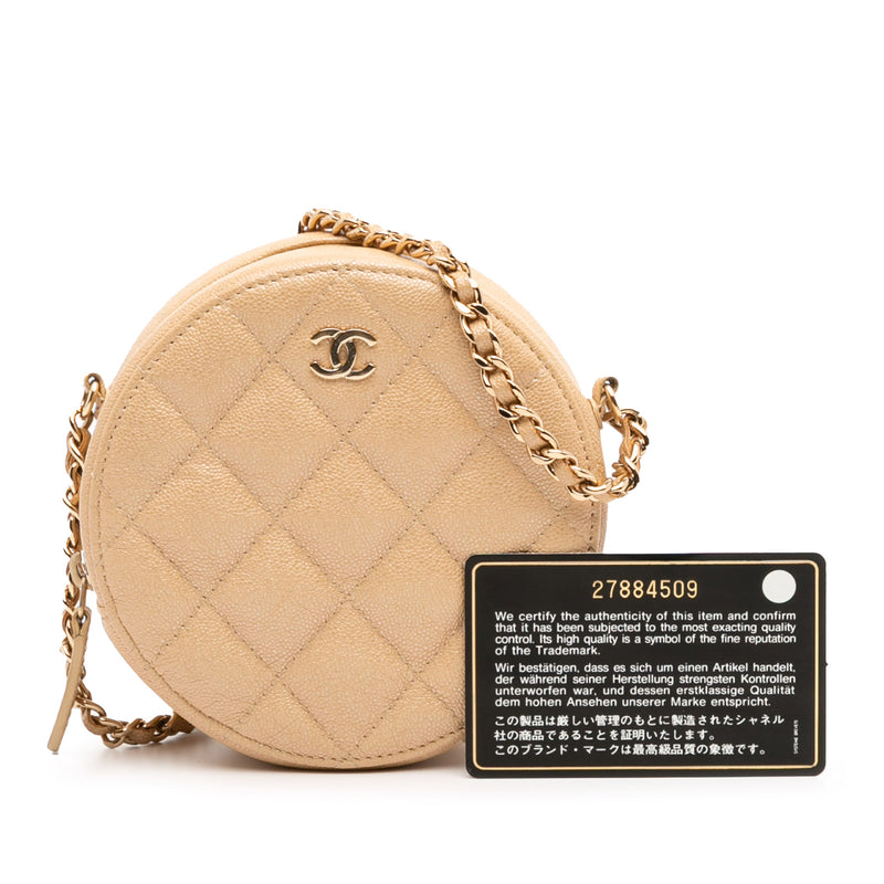 Quilted Caviar Round Clutch With Chain - Image 13