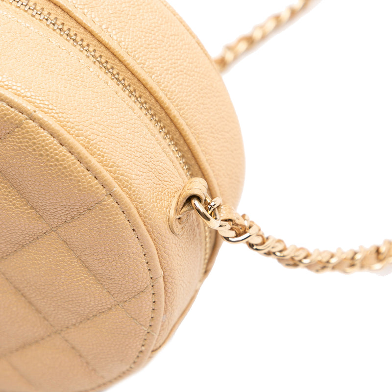 Quilted Caviar Round Clutch With Chain - Image 9