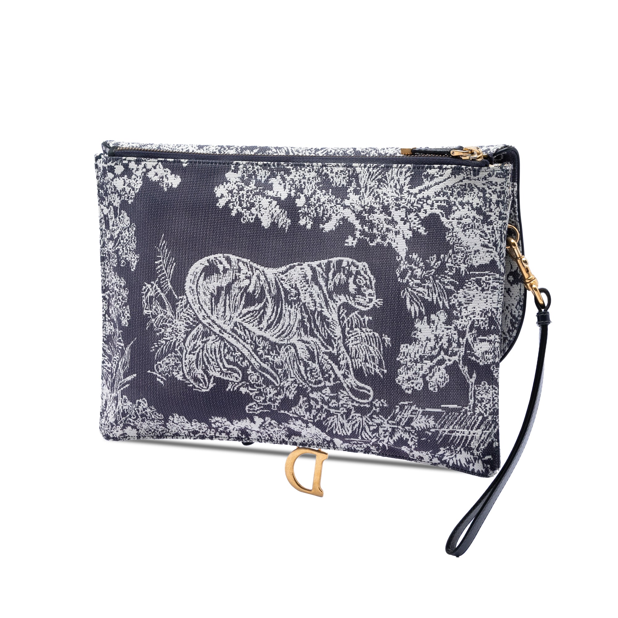 Canvas Embroidered Reverse Toile De Jouy Saddle Pouch - Image 2