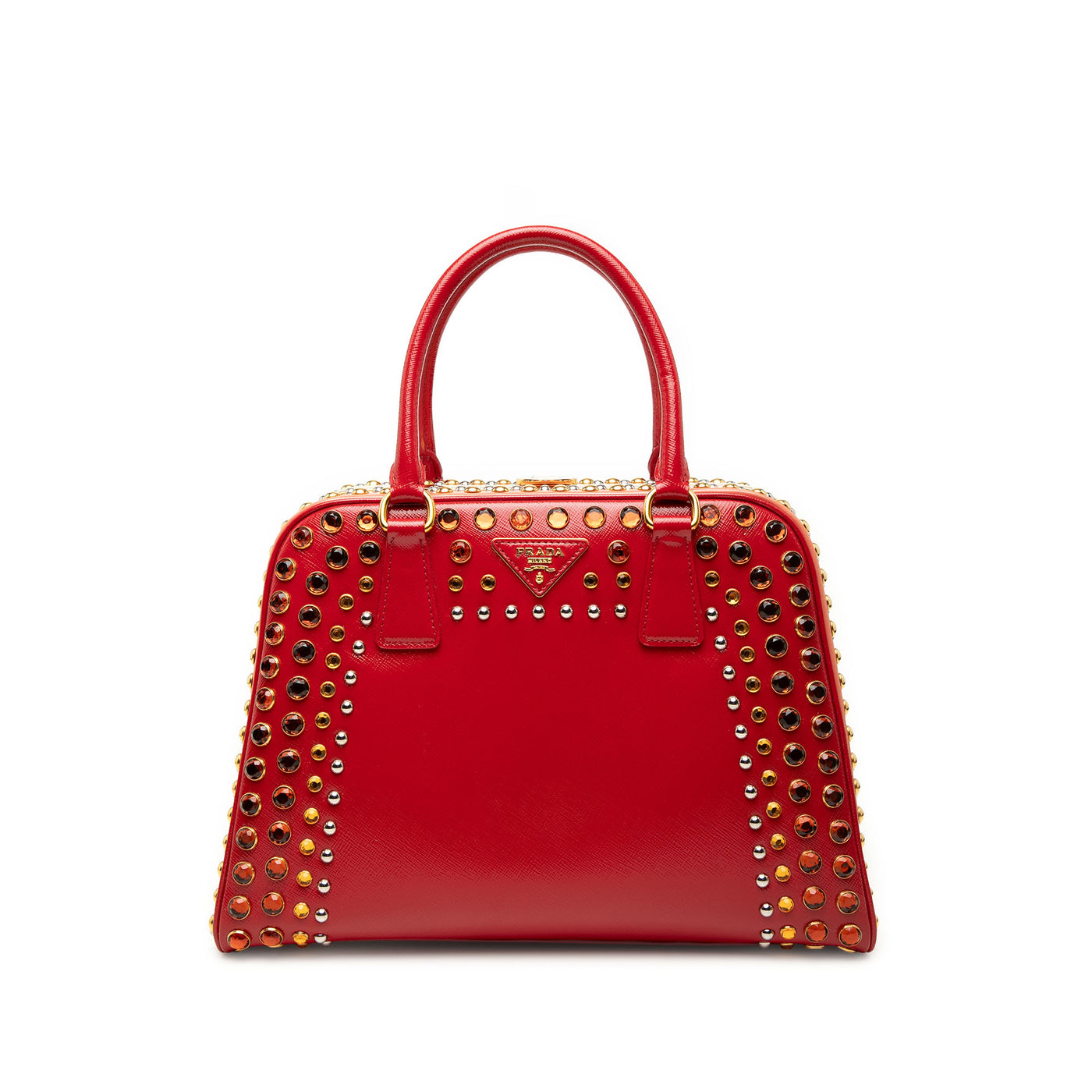Saffiano Vernice Pyramid Studded Frame Bag - Image 1
