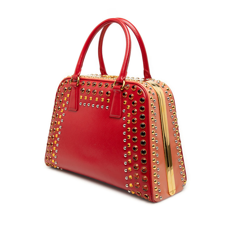 Saffiano Vernice Pyramid Studded Frame Bag - Image 2