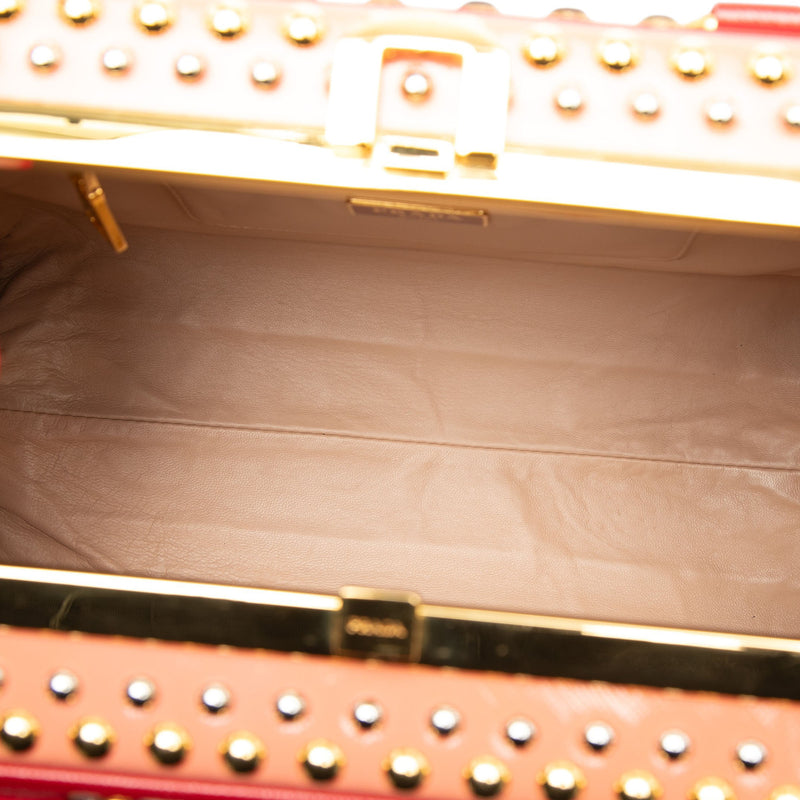 Saffiano Vernice Pyramid Studded Frame Bag - Image 4