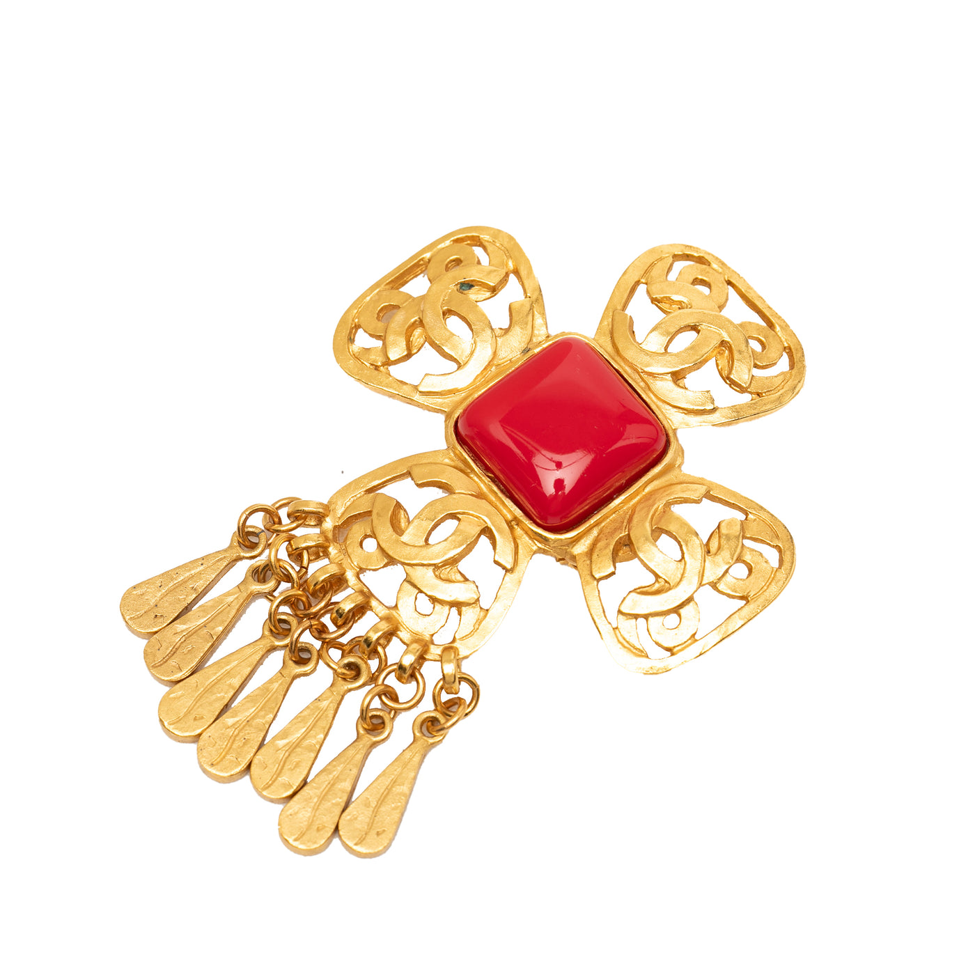 CC Gold Plated Gripoix Flower Pin Brooch - Image 1