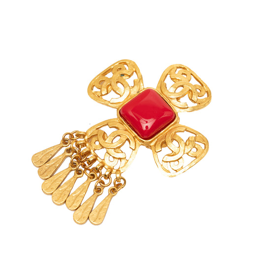 CC Gold Plated Gripoix Flower Pin Brooch - Image 1
