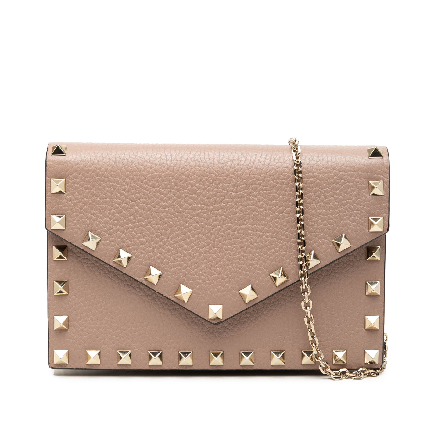 Pebbled Calfskin Rockstud Envelope Wallet on Chain - Image 1