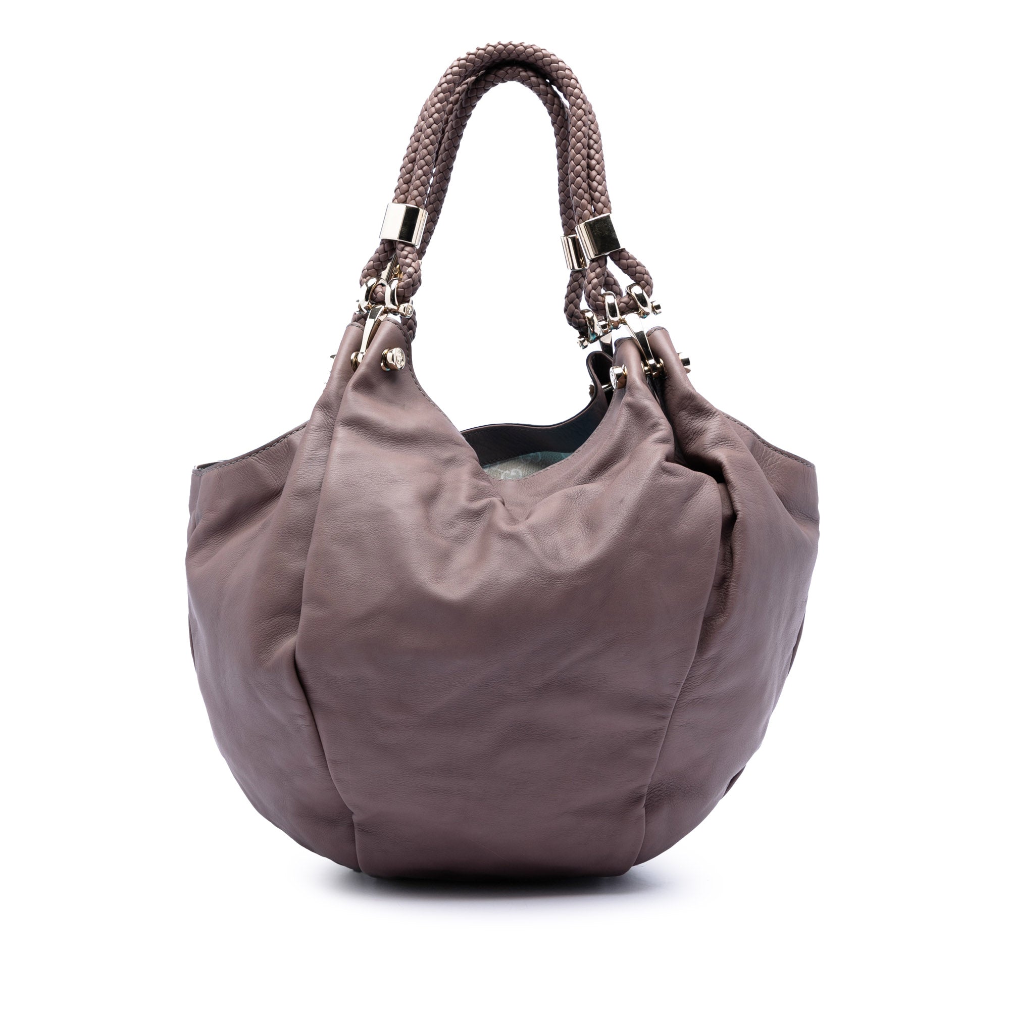 Leather Braided Handle Hobo - Image 1