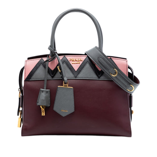 Medium Saffiano Trimmed City Calf Greca Esplanade Satchel - Image 1