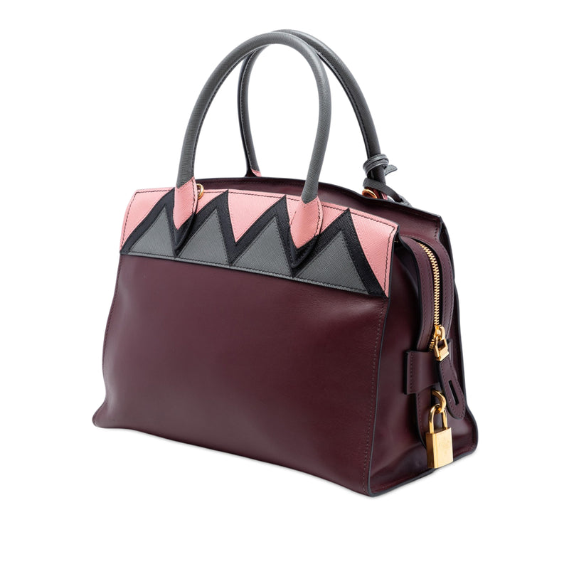 Medium Saffiano Trimmed City Calf Greca Esplanade Satchel - Image 2