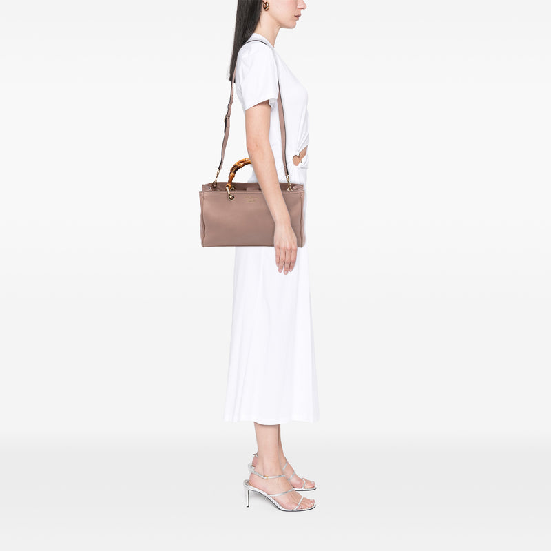 Medium Calfskin Bamboo Shopper Satchel - Image 7