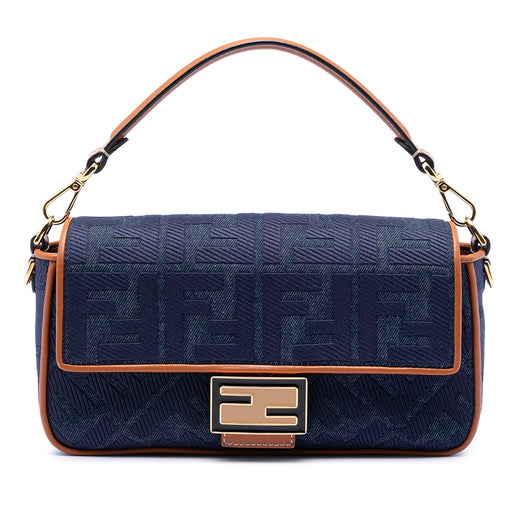 Zucca Embroidered Denim Baguette Satchel - Image 1