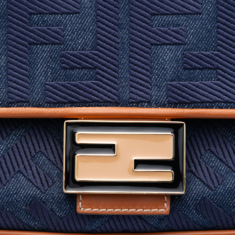 Zucca Embroidered Denim Baguette Satchel - Image 5