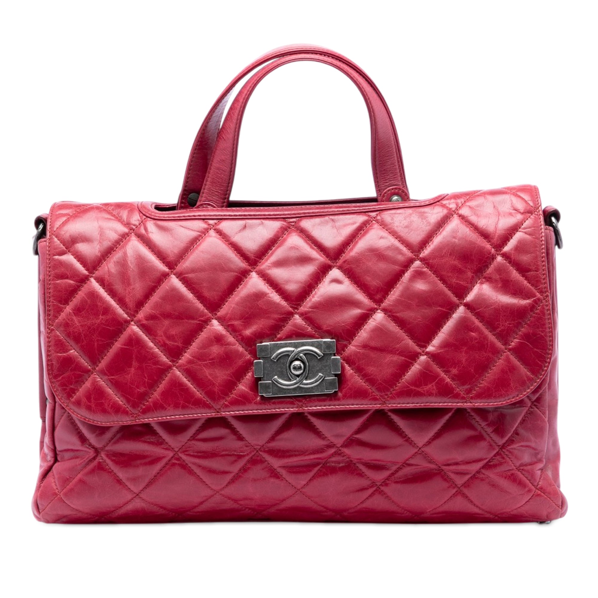 Quilted Glazed Calfskin Convertible Boy Top Handle Bag - Image 1