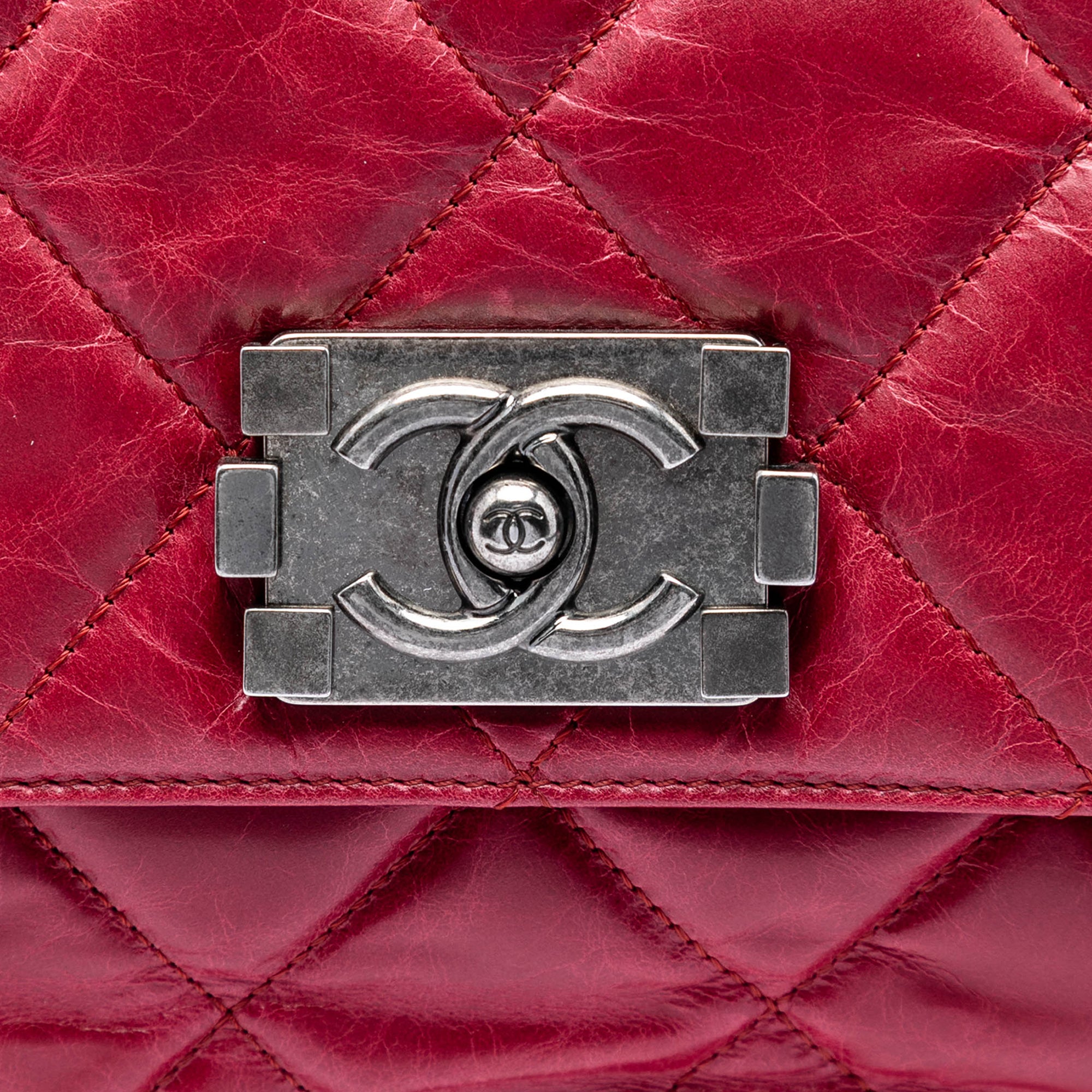 Quilted Glazed Calfskin Convertible Boy Top Handle Bag - Image 5