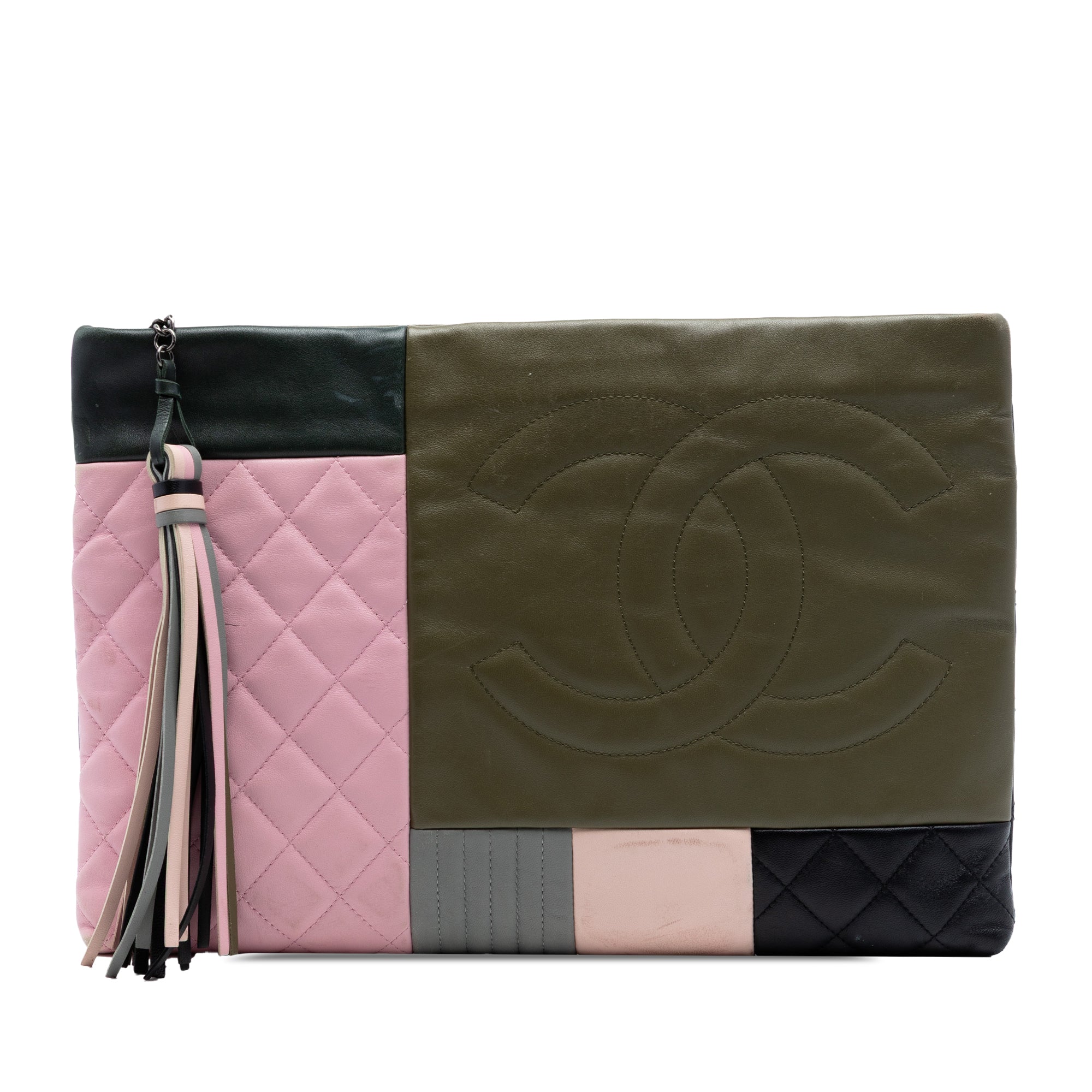 Large Lambskin Colorblock Patchwork O Case - Image 1