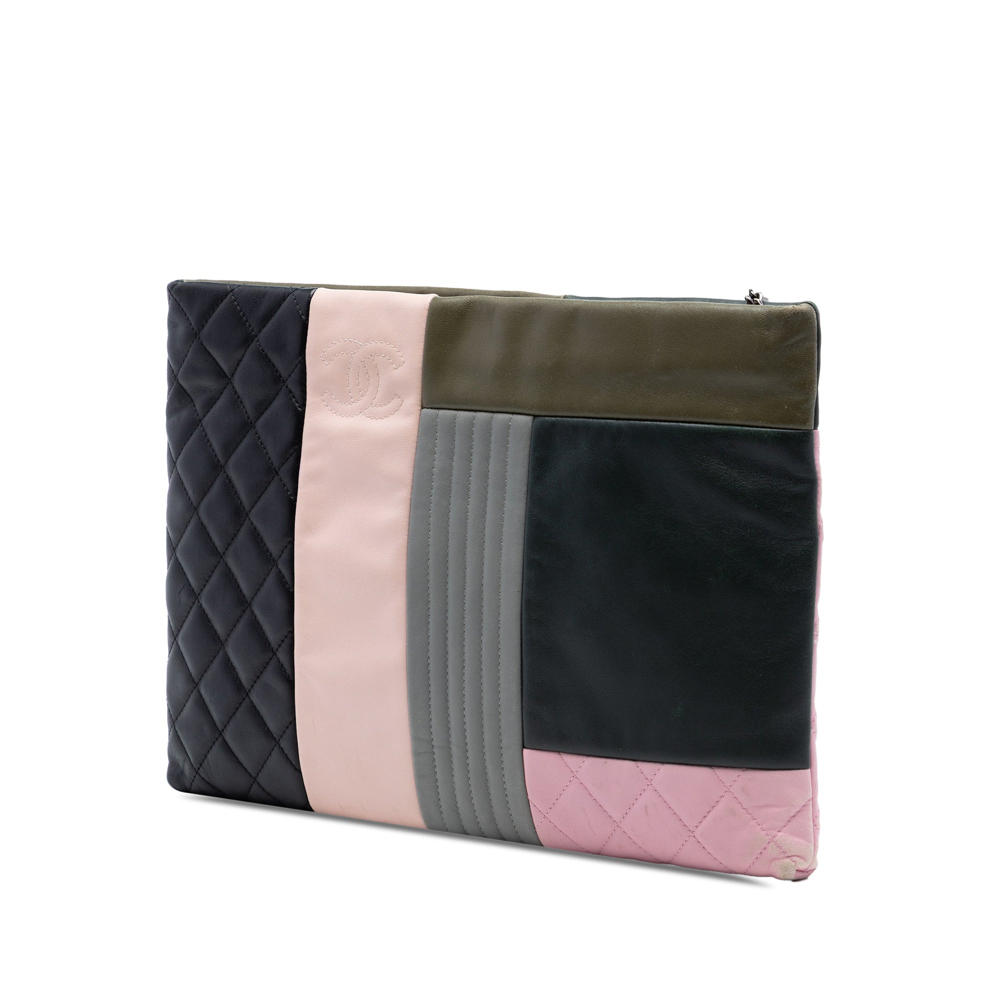 Large Lambskin Colorblock Patchwork O Case - Image 2