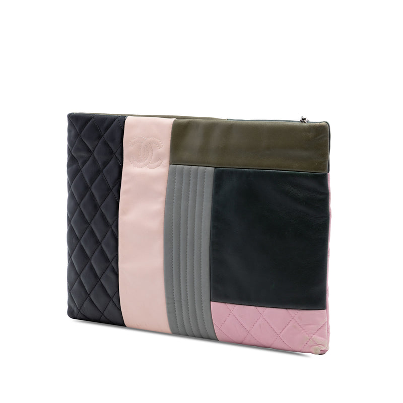 Large Lambskin Colorblock Patchwork O Case - Image 2