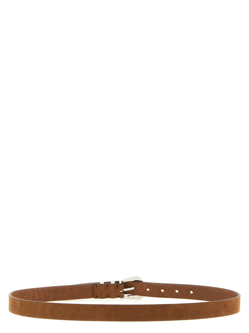 Brunello Cucinelli Metal Toe Cap Belt — Brown Inverted Suede Calf Leather