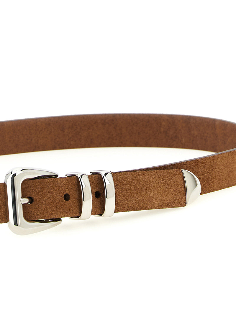 Brunello Cucinelli Metal Toe Cap Belt — Brown Inverted Suede Calf Leather