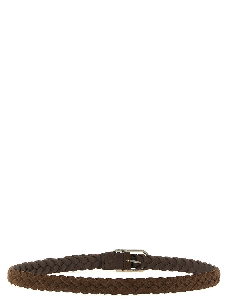 Brunello Cucinelli Woven Suede Belt — Brown Calf Leather (suede)
