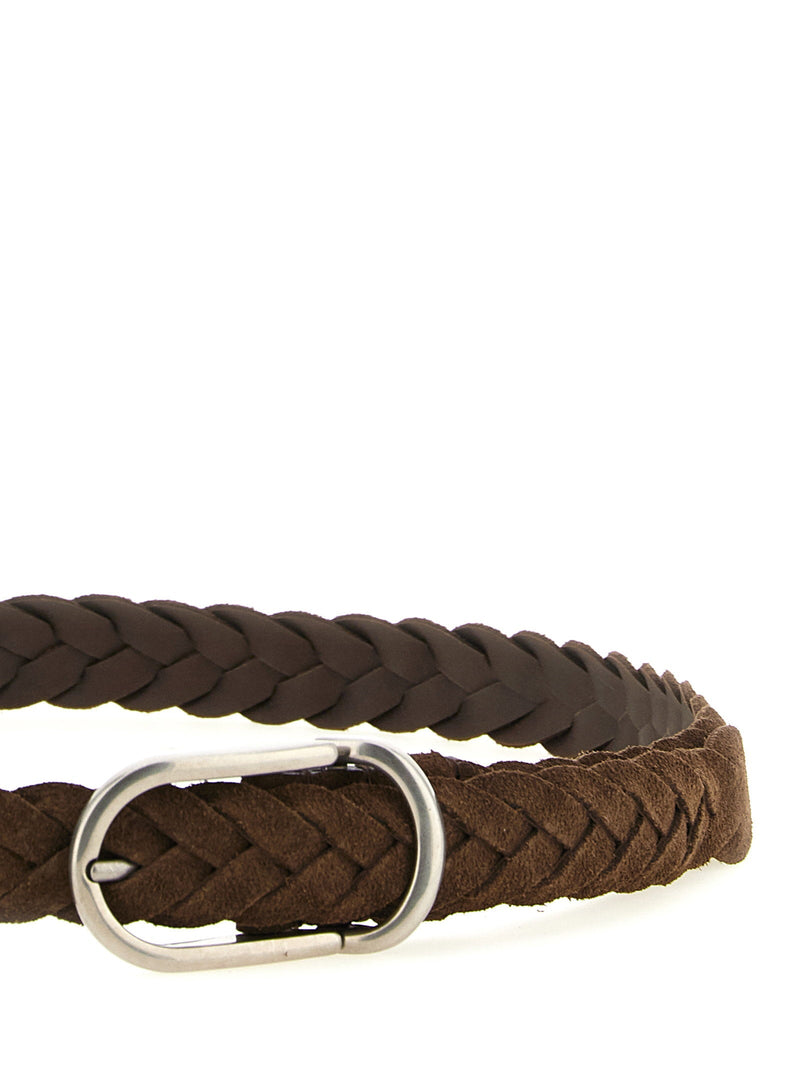 Brunello Cucinelli Woven Suede Belt — Brown Calf Leather (suede)
