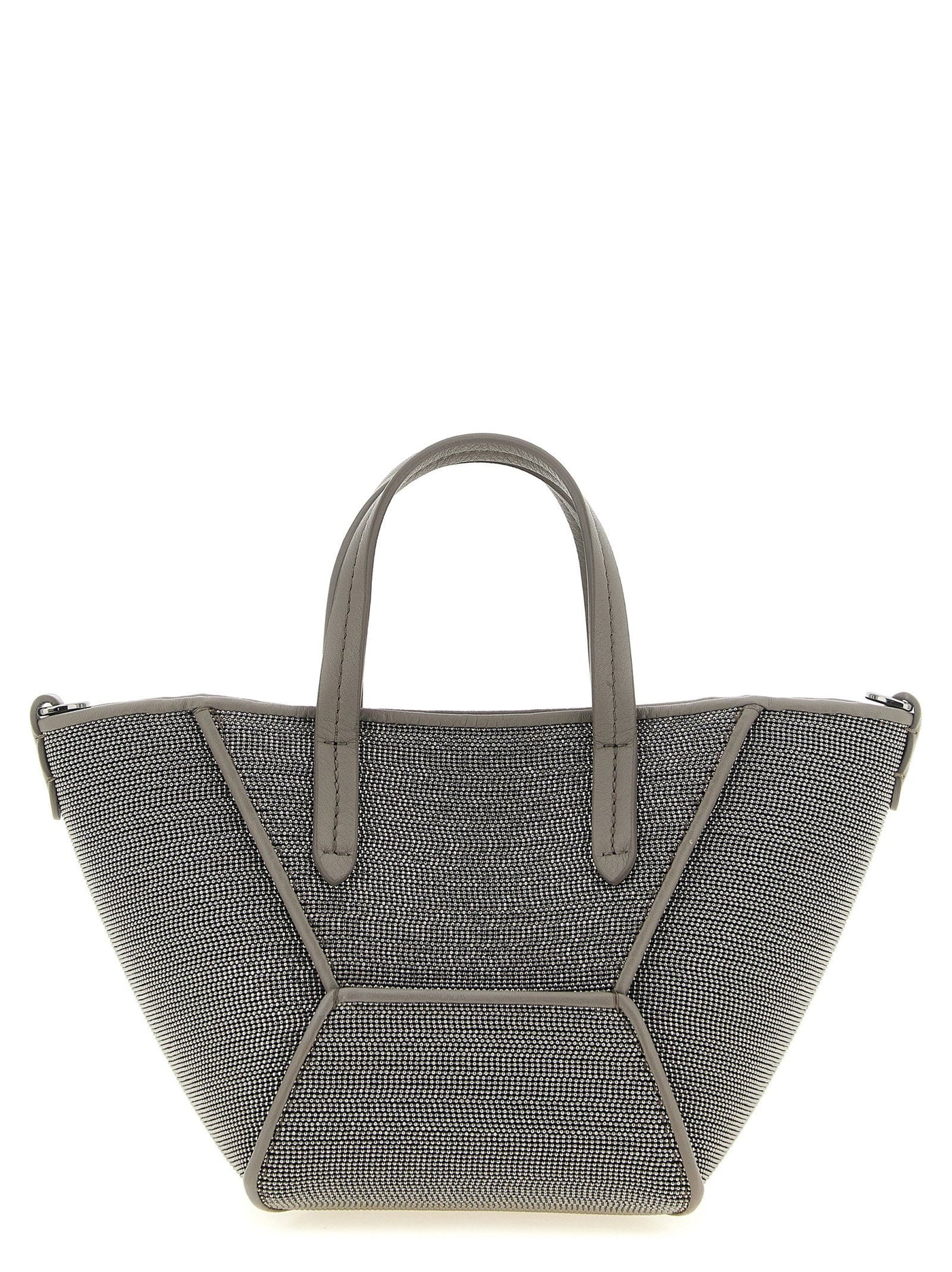 Brunello Cucinelli Monili-Embroidered Top Handle Bag — Gray Monili Embroidery