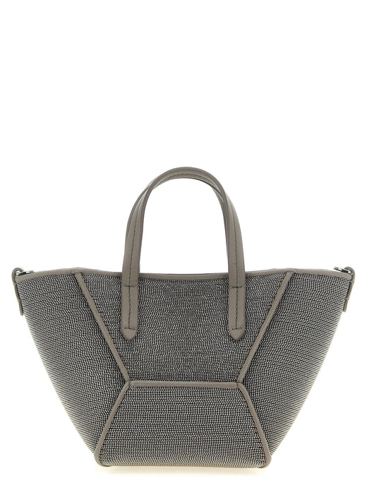 Brunello Cucinelli Monili-Embroidered Top Handle Bag — Gray Monili Embroidery