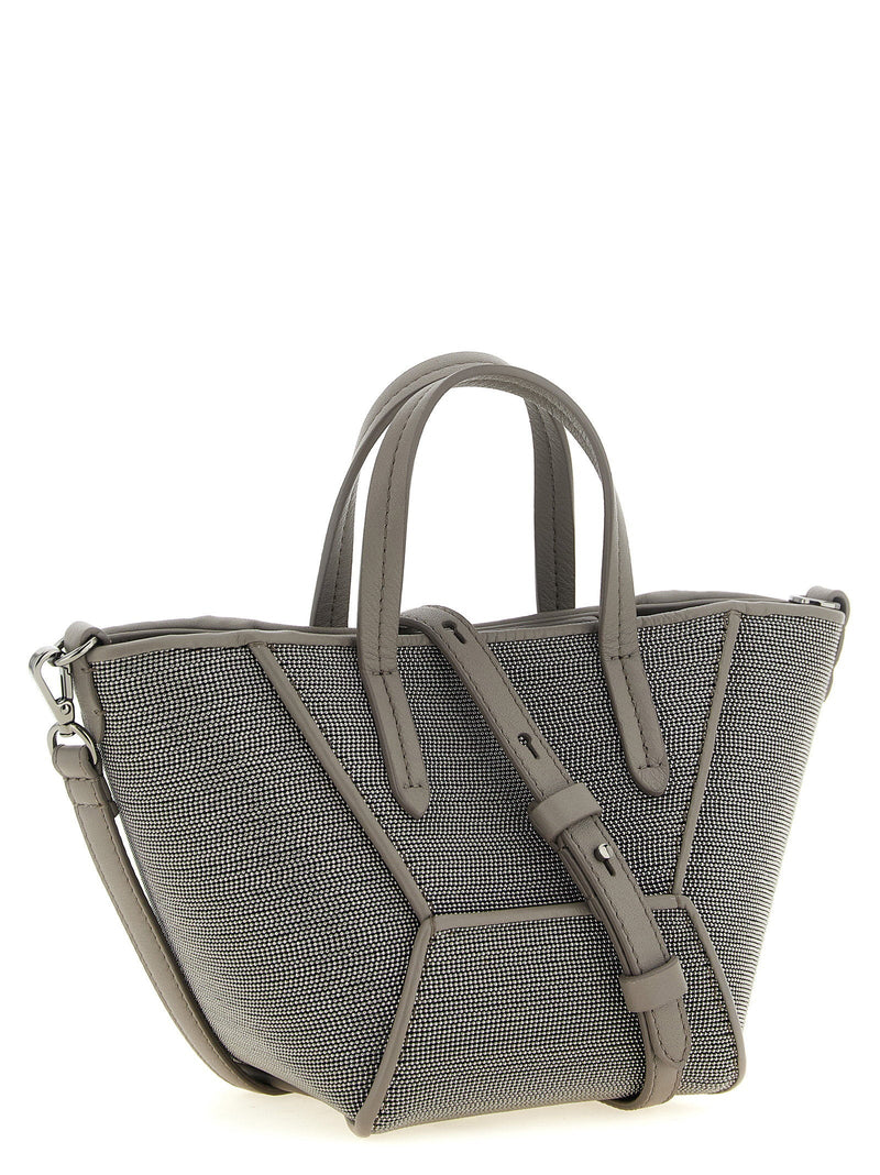 Brunello Cucinelli Monili-Embroidered Top Handle Bag — Gray Monili Embroidery