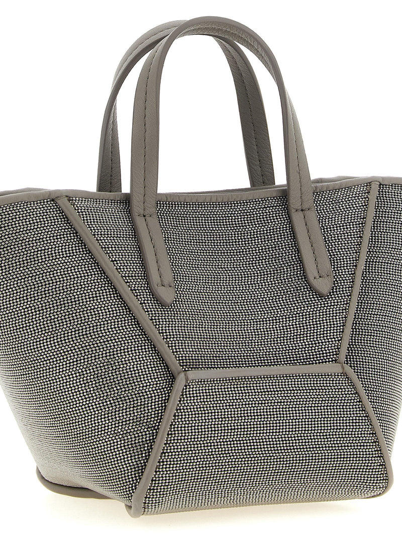 Brunello Cucinelli Monili-Embroidered Top Handle Bag — Gray Monili Embroidery