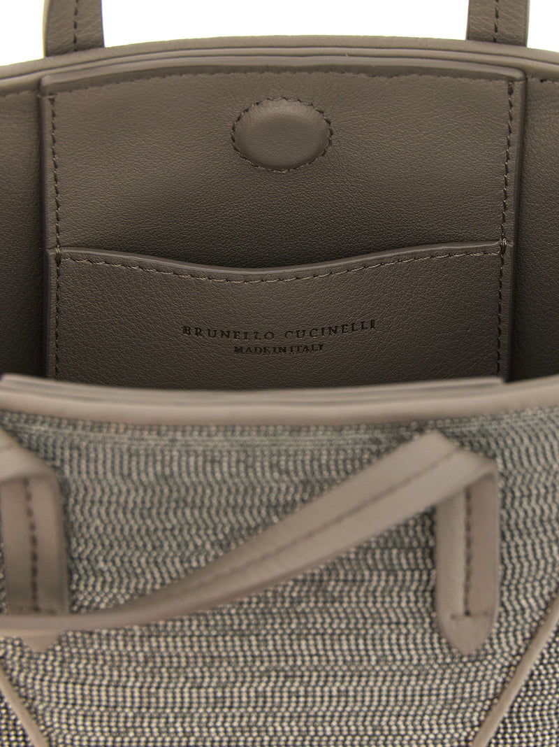Brunello Cucinelli Monili-Embroidered Top Handle Bag — Gray Monili Embroidery